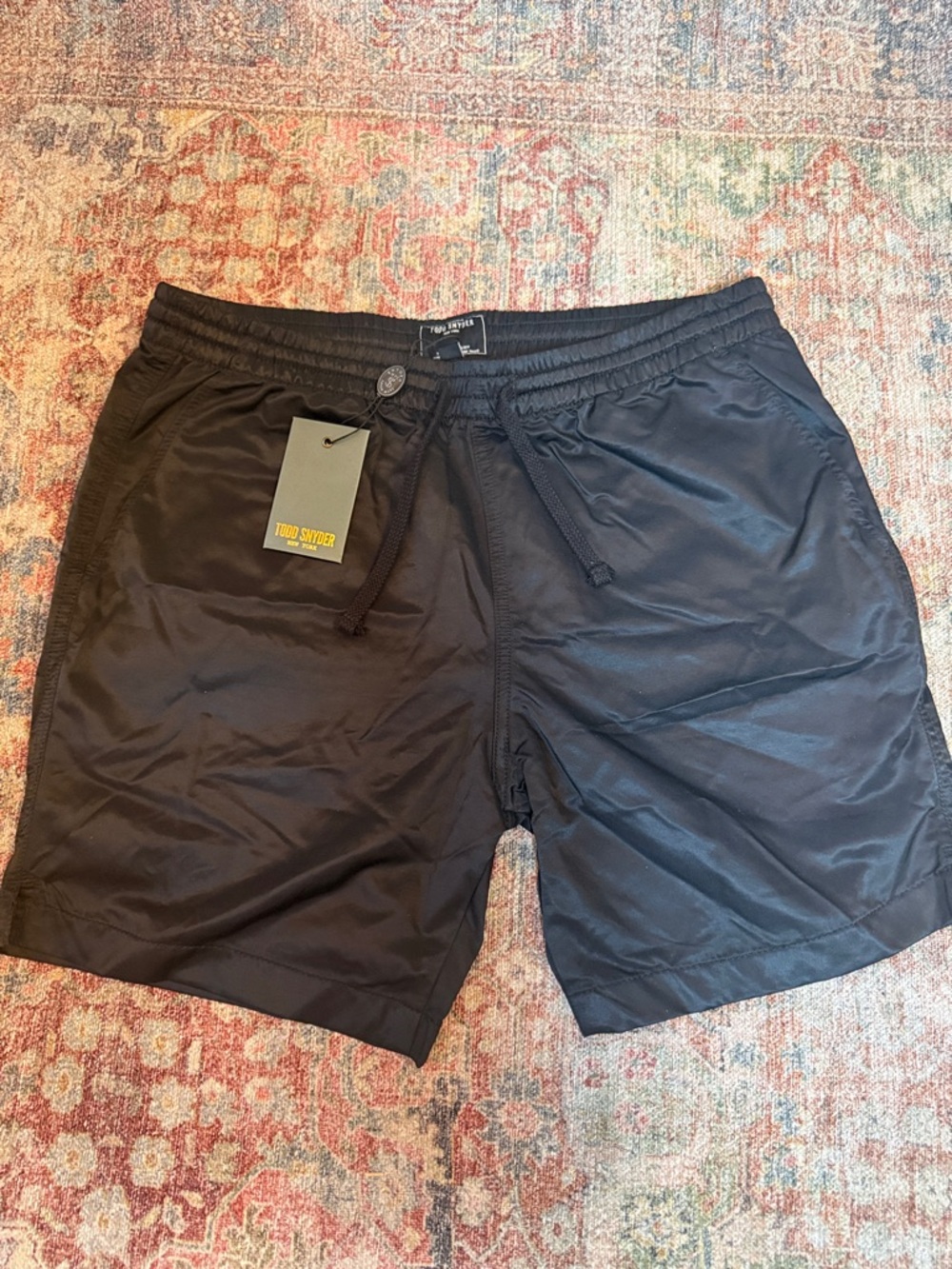 Todd Snyder Black Warm Up Shorts with Gold Logo Tag
